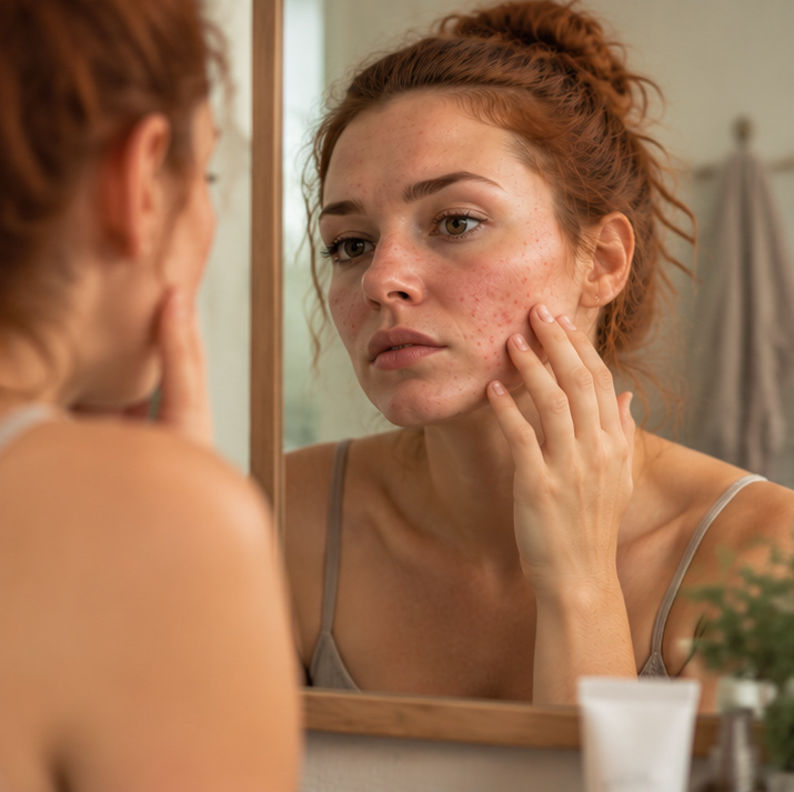 Ritratto naturale di una donna con texture della pelle visibile